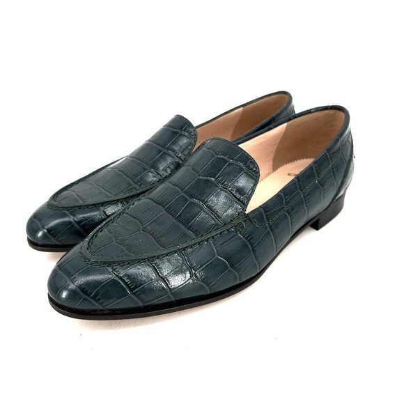 J.Crew Modern Academy Loafers in Dark Moss Green Croc Embossed Size 5.5 - Picture 1 of 9